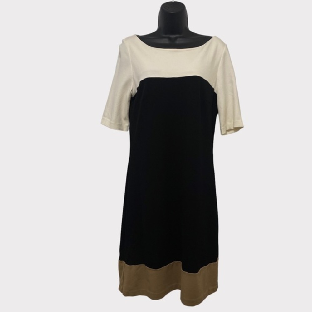 White House Black Market Black, Cream & Tan Colorblock Shift Dress